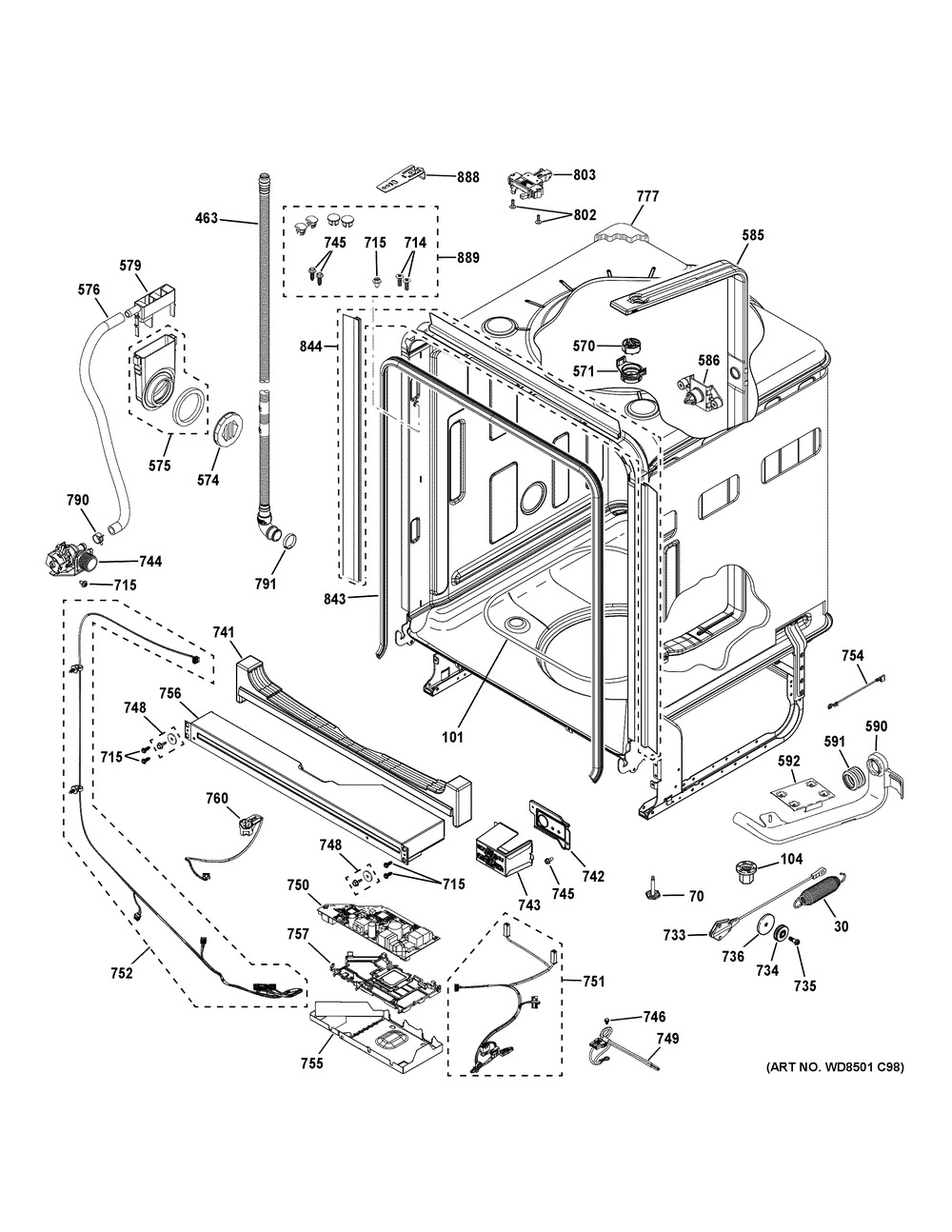 Body Parts (1) Diagram and Parts List for GDF670SYV0FS  General Electric Dishwasher