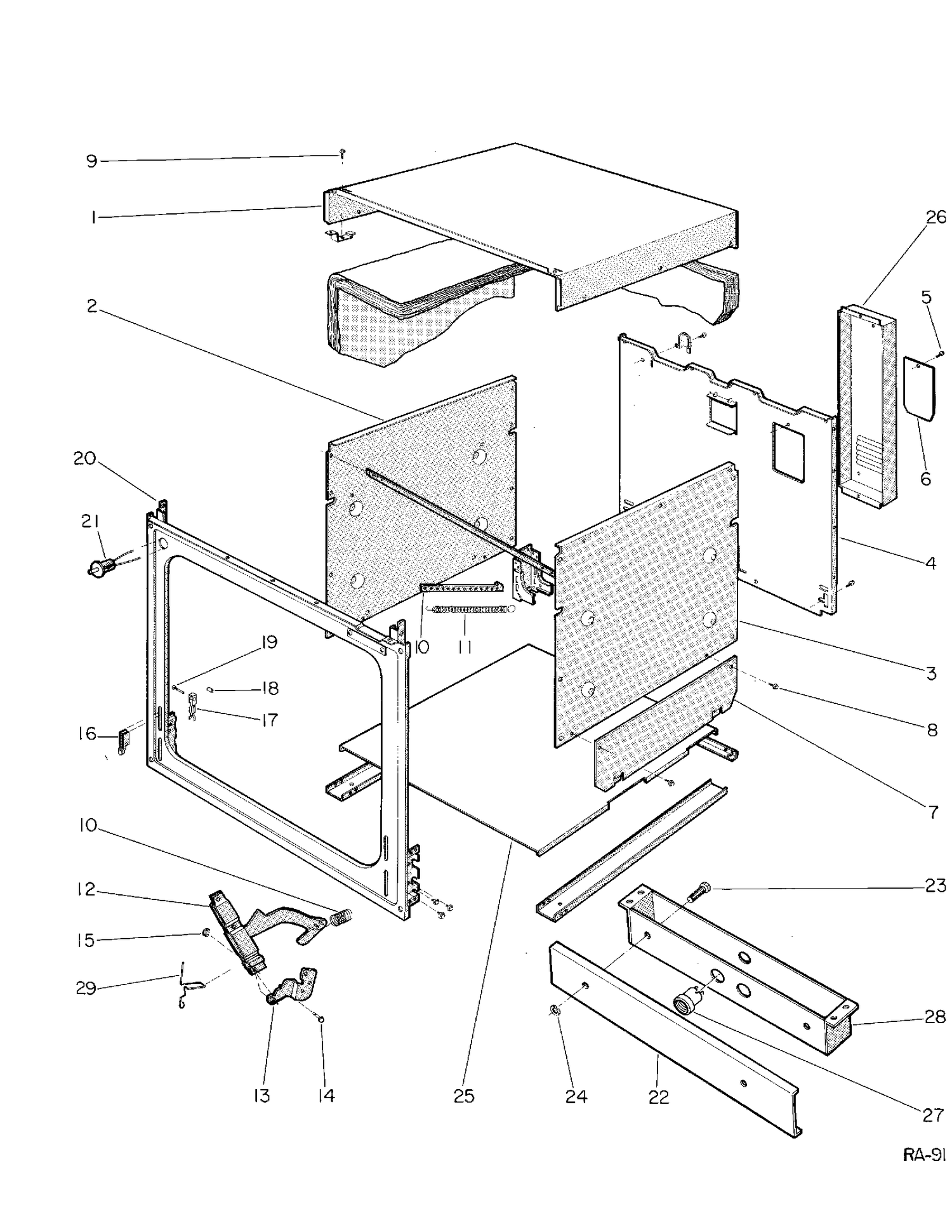 OVEN BODY Diagram and Parts List for J53AK-1  General Electric Range