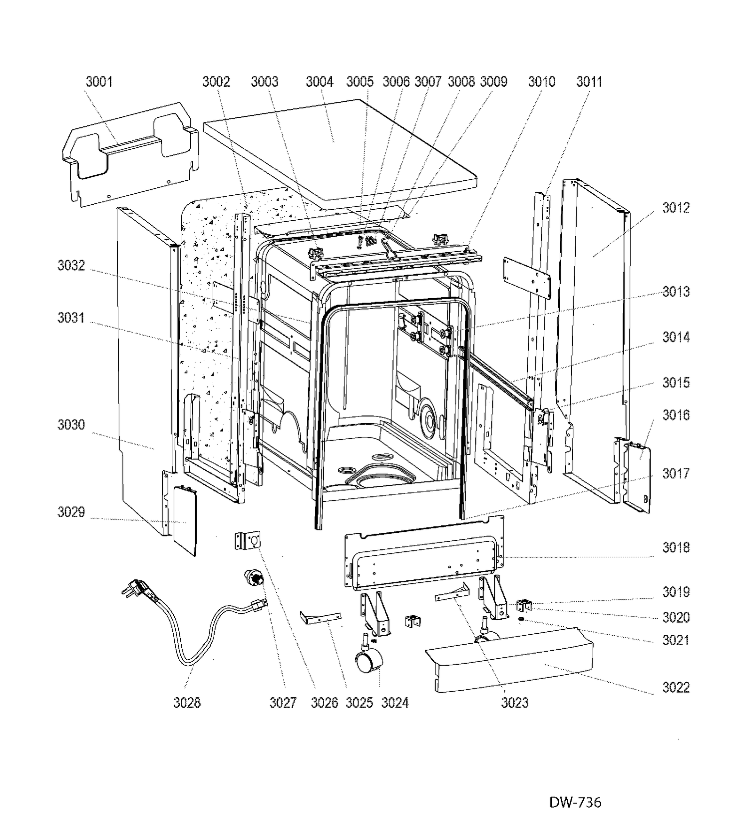 BODY PARTS Diagram and Parts List for GSC1800V00WW  General Electric Dishwasher