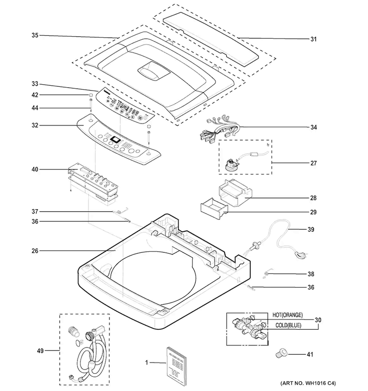 Controls & Top Panel Diagram and Parts List for WSLP1500H0WW  General Electric Washer