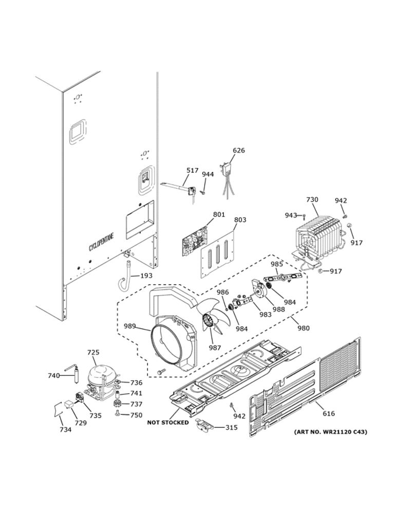 Machine Compartment 1 Diagram and Parts List for GBE21DGKURBB  General Electric Refrigerator