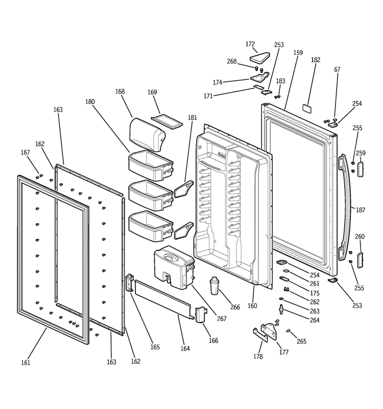 Fresh Food Door Diagram and Parts List for PDS18LBMWW  General Electric Refrigerator