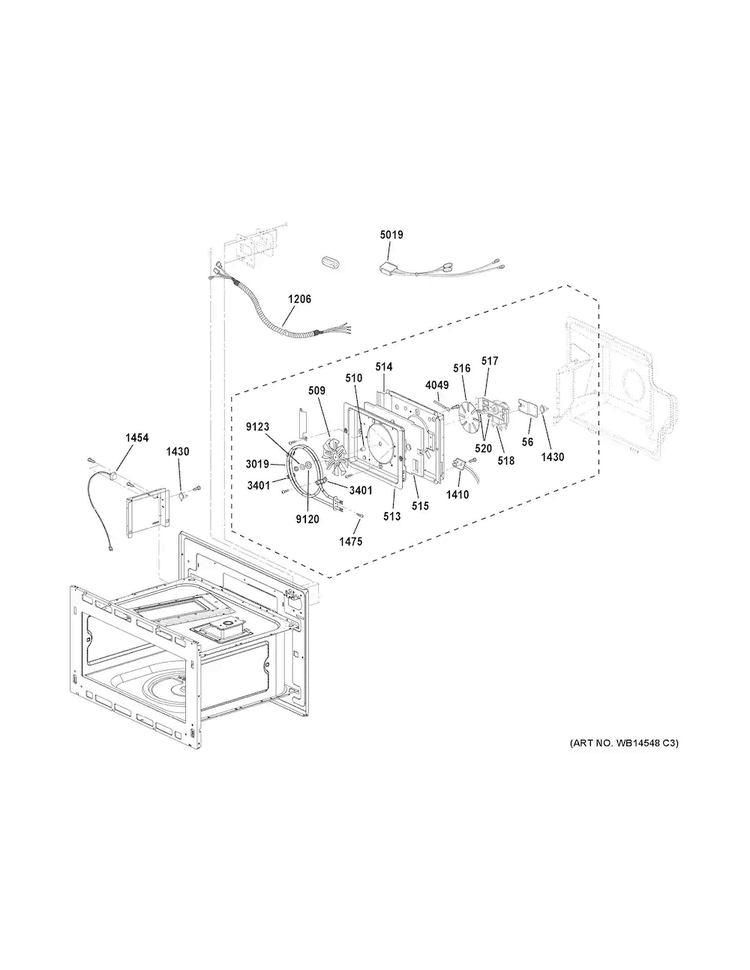 Interior Parts Diagram and Parts List for ZSC2202J1SS  General Electric Microwave