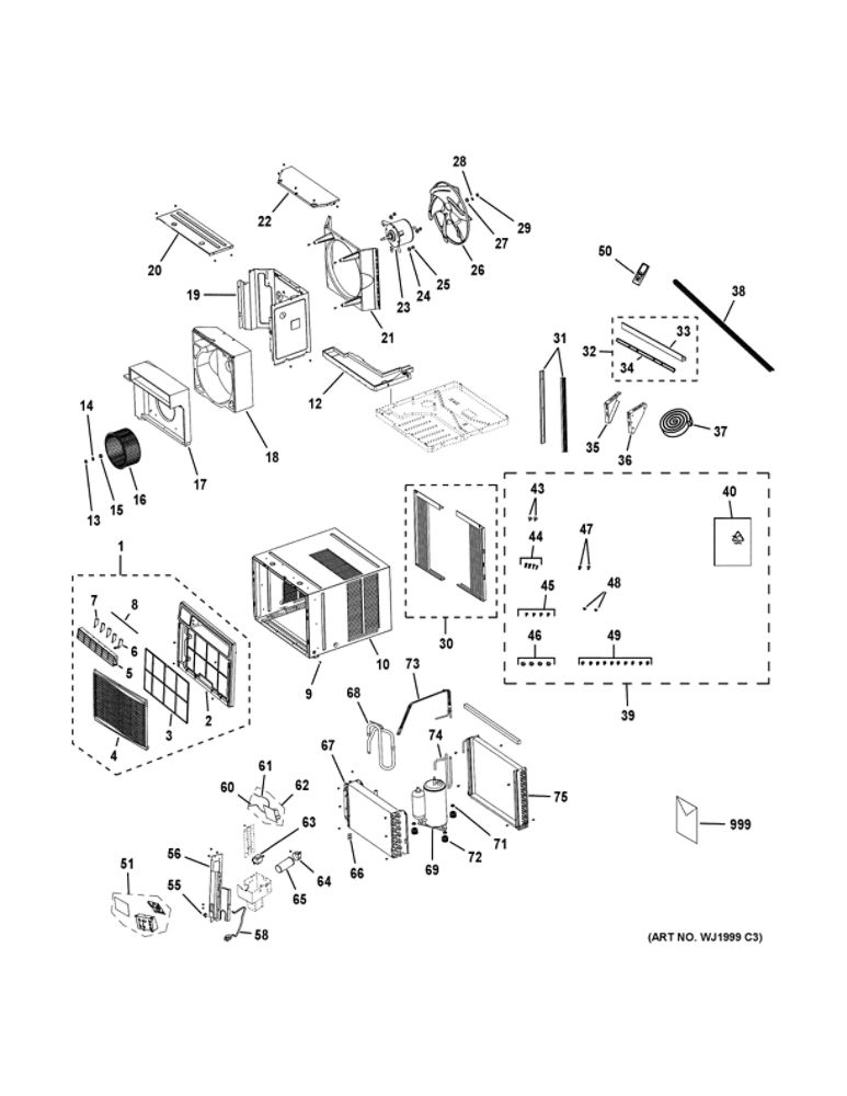 Room Air Conditioner Diagram and Parts List for AEW18DNH1  General Electric Air Conditioner