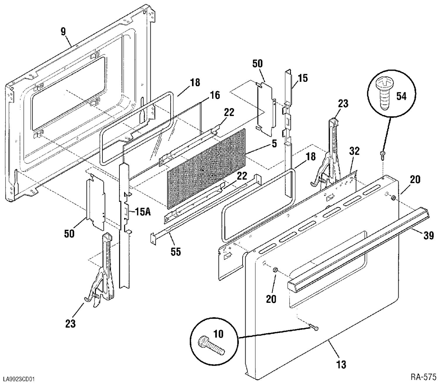 DOOR ASSEMBLY Diagram and Parts List for CRMF2150VM-2  General Electric Range