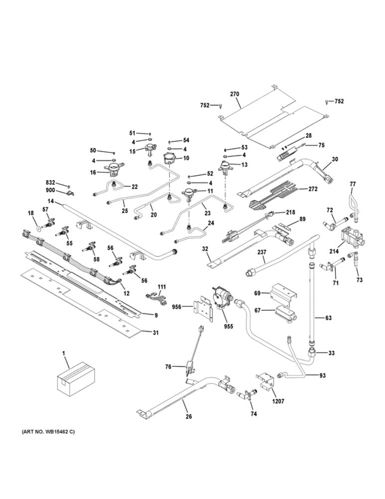 Gas And Burner Parts Diagram and Parts List for JGB860EEJ6ES  General Electric Range