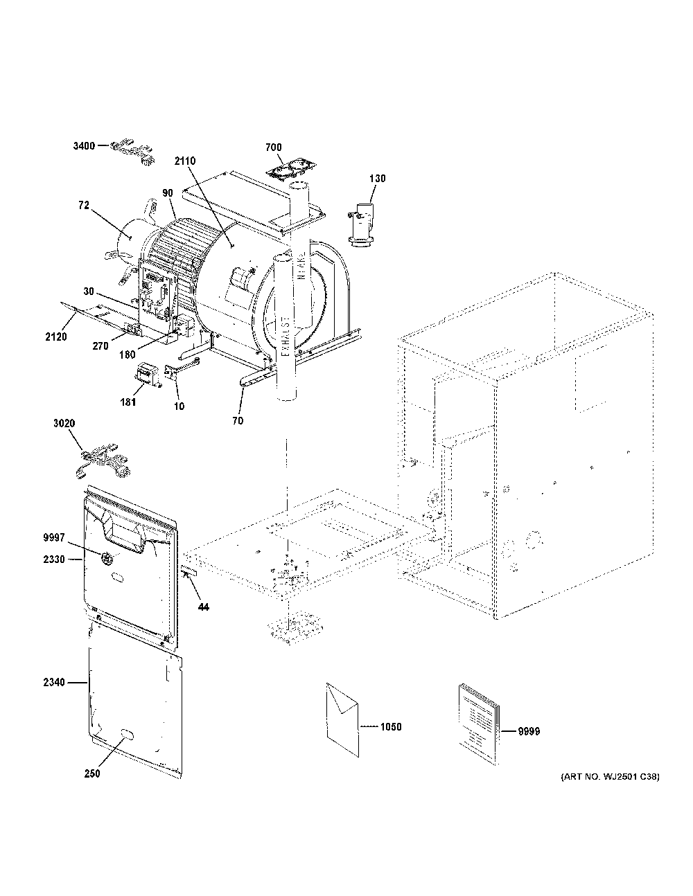 Cabinet Diagram and Parts List for NF96U090S4C56  General Electric Furnace