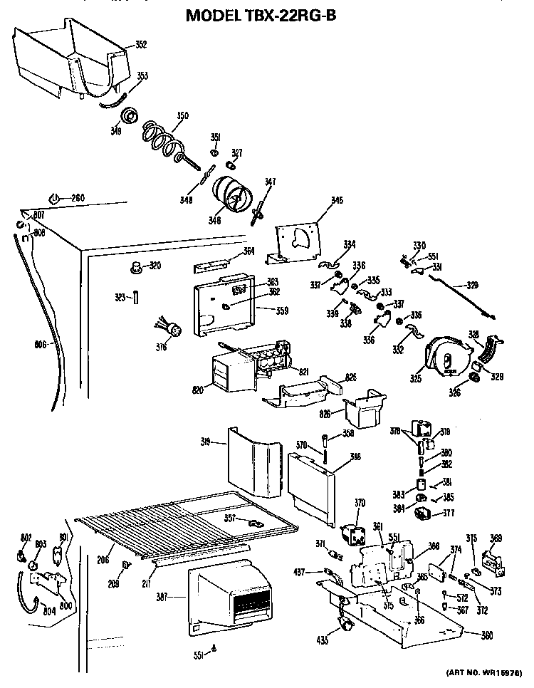 Ice Bucket/auger Diagram and Parts List for TBX22RGB  General Electric Refrigerator