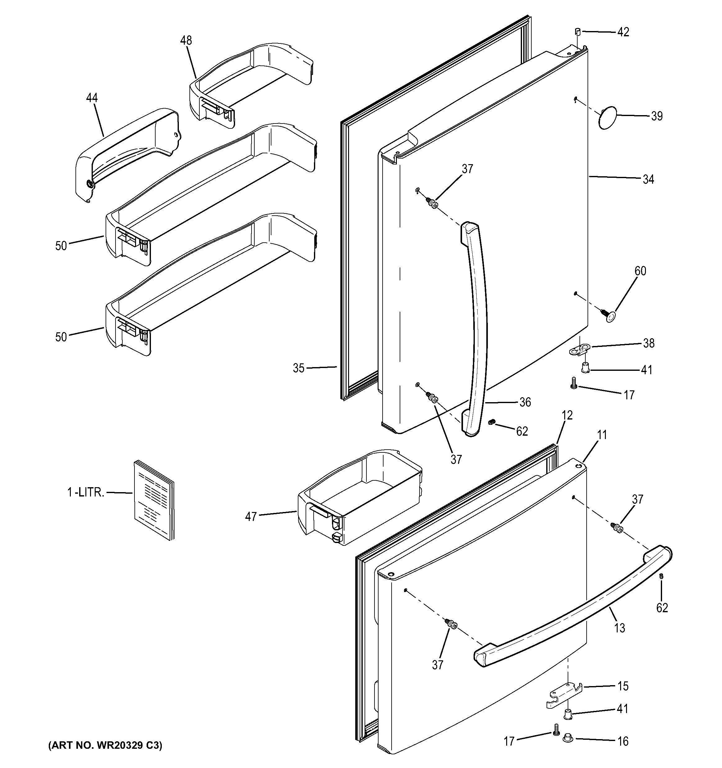 Doors Diagram and Parts List for GBS20ESHBRSS  General Electric Refrigerator