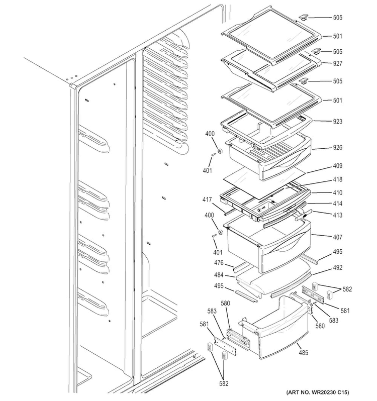Fresh Food Shelves Diagram and Parts List for CZS22MSKEHSS  General Electric Refrigerator