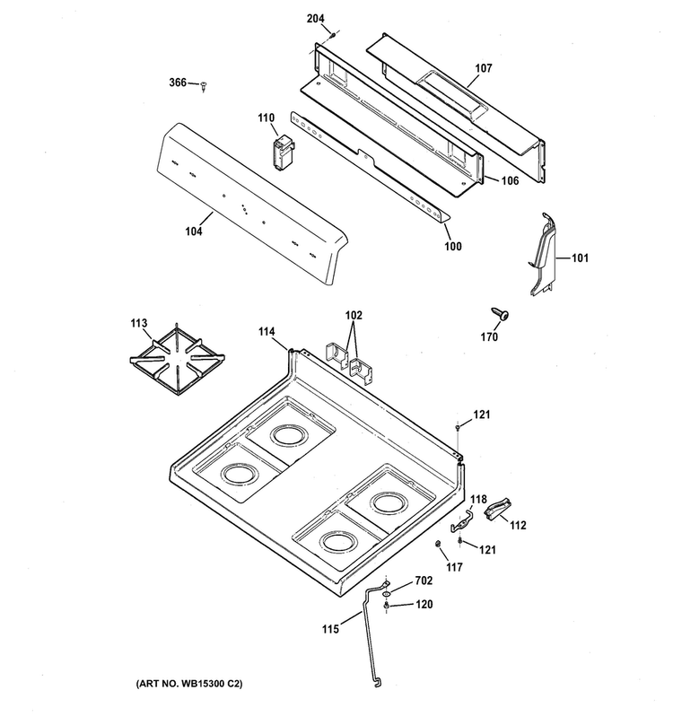 Conrol Panel & Cooktop Diagram and Parts List for RGB525DEH1BB  Hotpoint Range