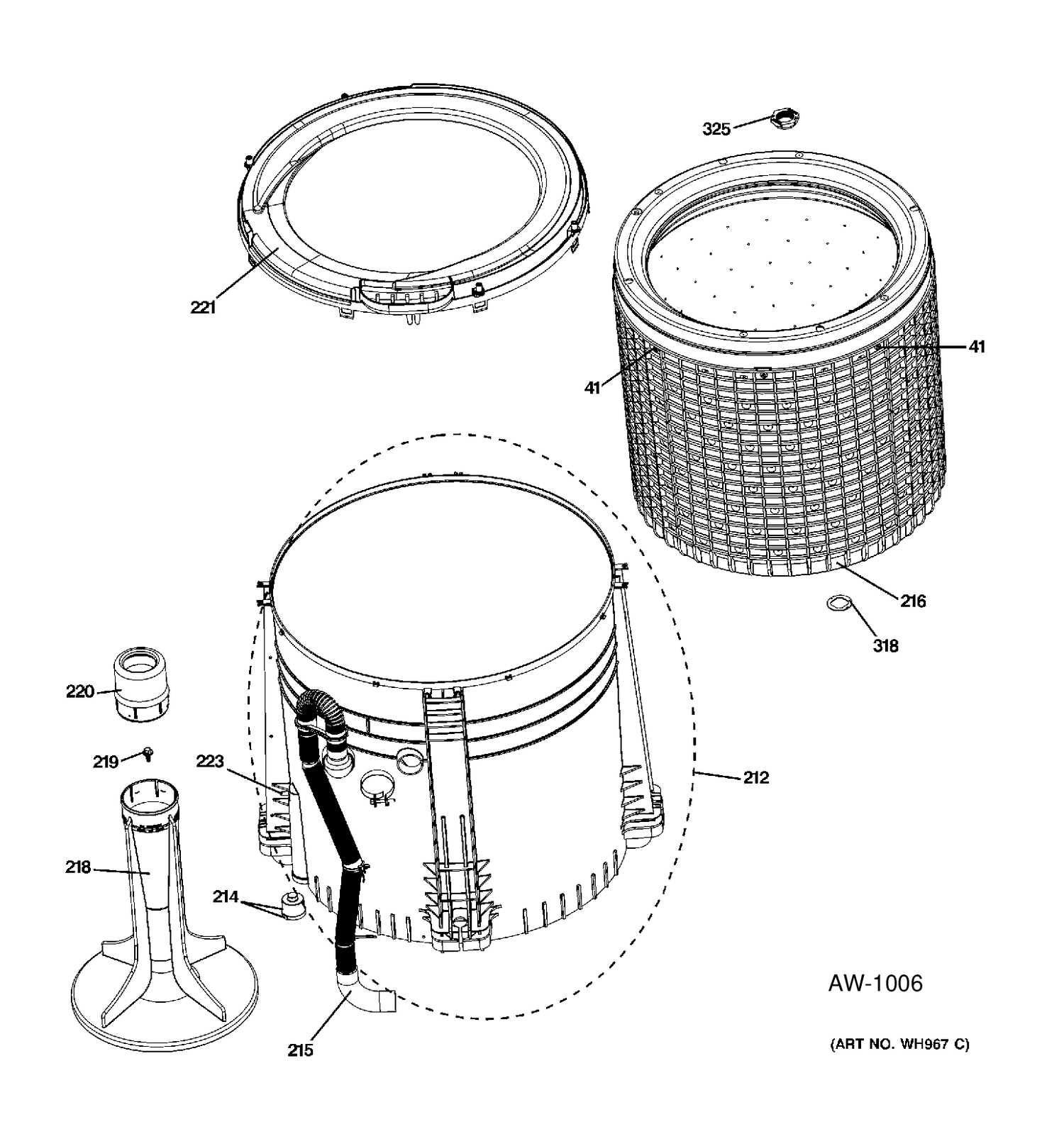 TUB, BASKET & AGITATOR Diagram and Parts List for C978-97222210  General Electric Washer
