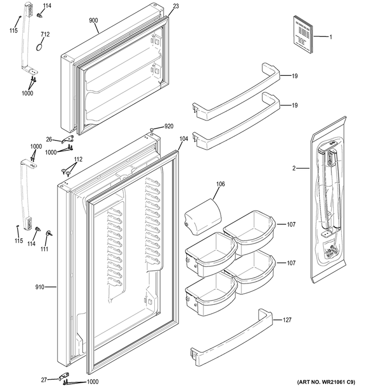 Doors Diagram and Parts List for GIE18HSHDRSS  General Electric Refrigerator