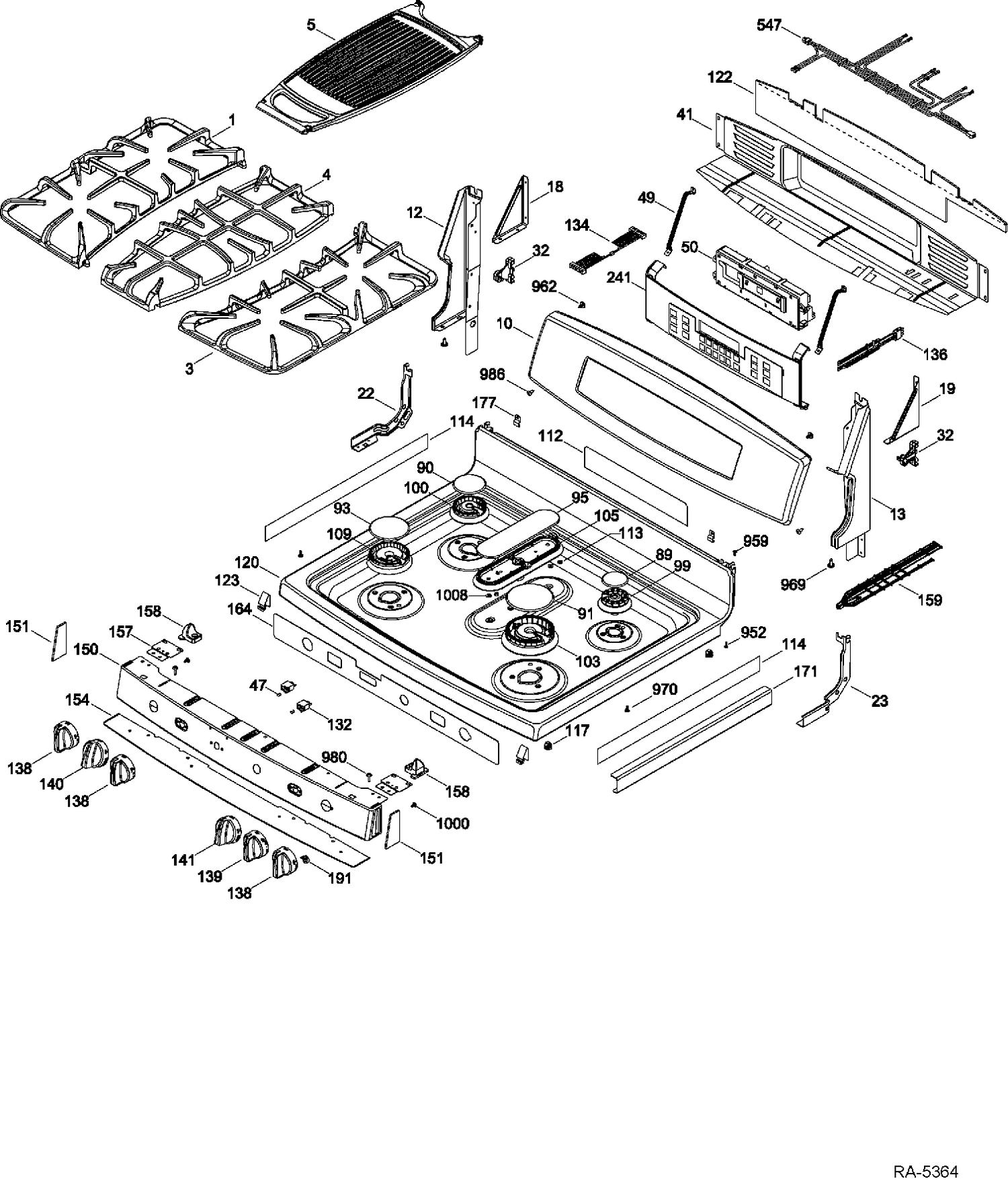 CONTROL PANEL & COOKTOP Diagram and Parts List for PCGB995SET2SS  General Electric Range