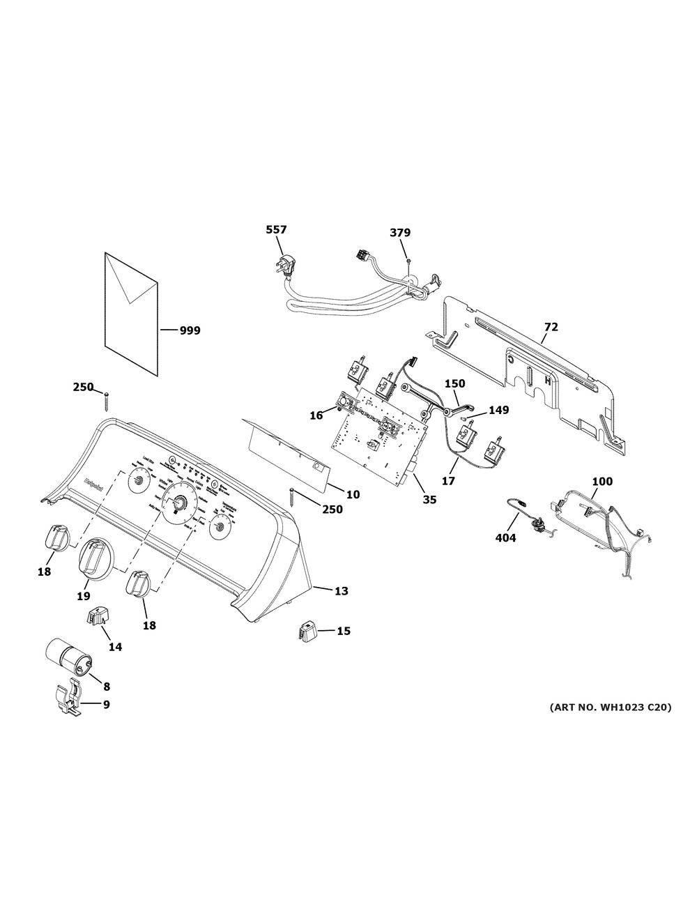 Controls & Backsplash Diagram and Parts List for HTW240ASK5WS  General Electric Washer
