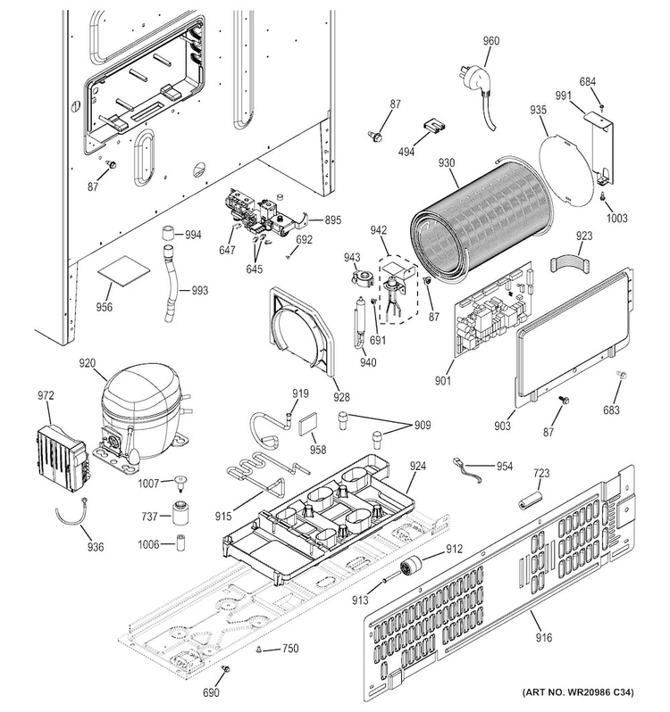 Machine Compartment Diagram and Parts List for CWE23SSHCSS  General Electric Refrigerator