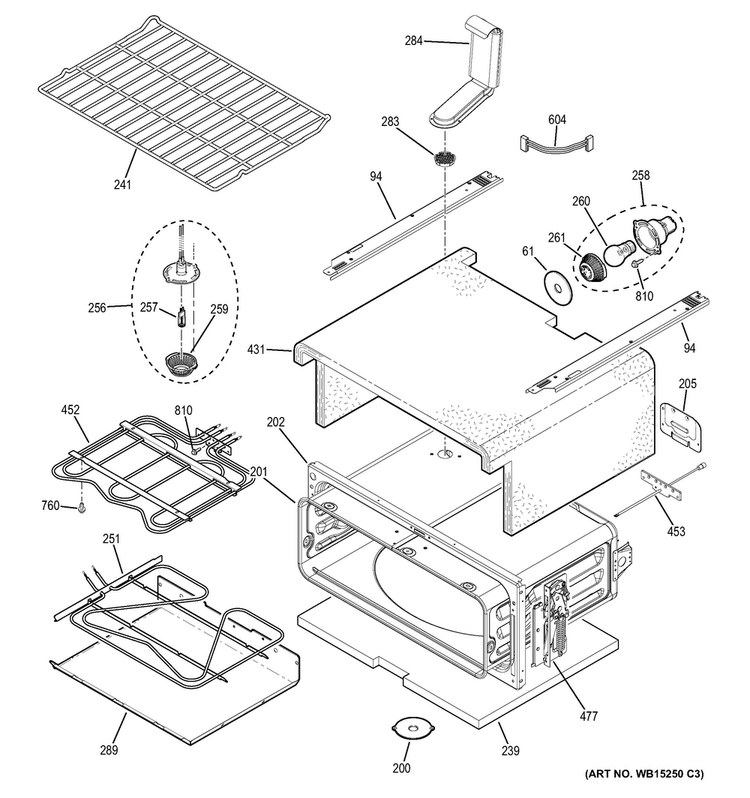 Upper Oven Diagram and Parts List for PB950SF4SS  General Electric Range