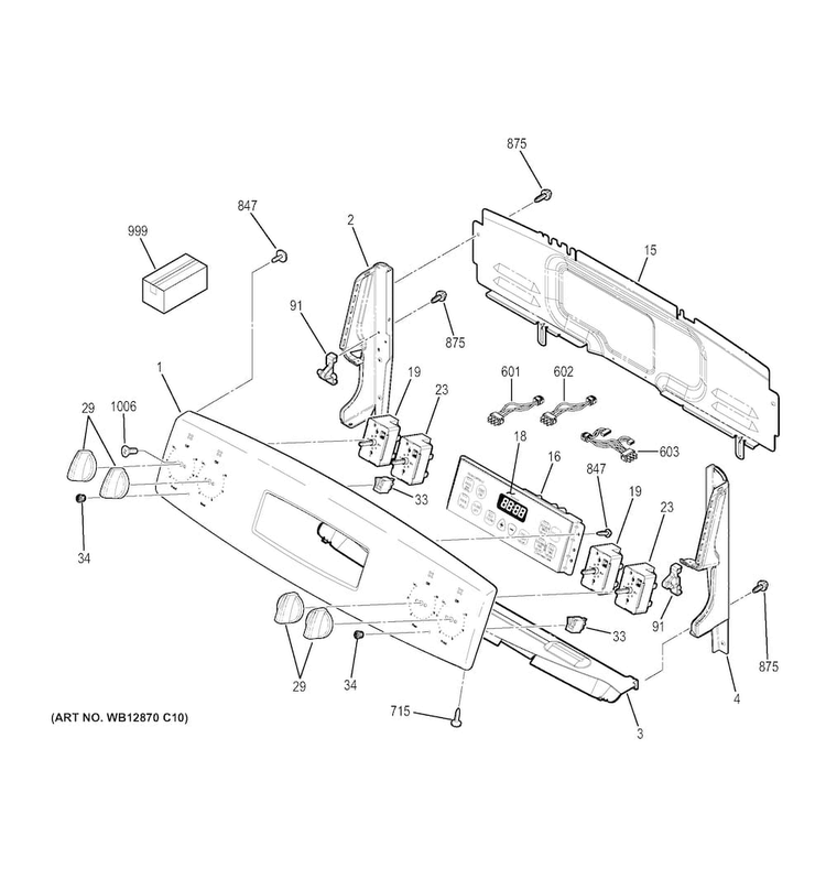 Control Panel Diagram and Parts List for JB350DF3BB  General Electric Range