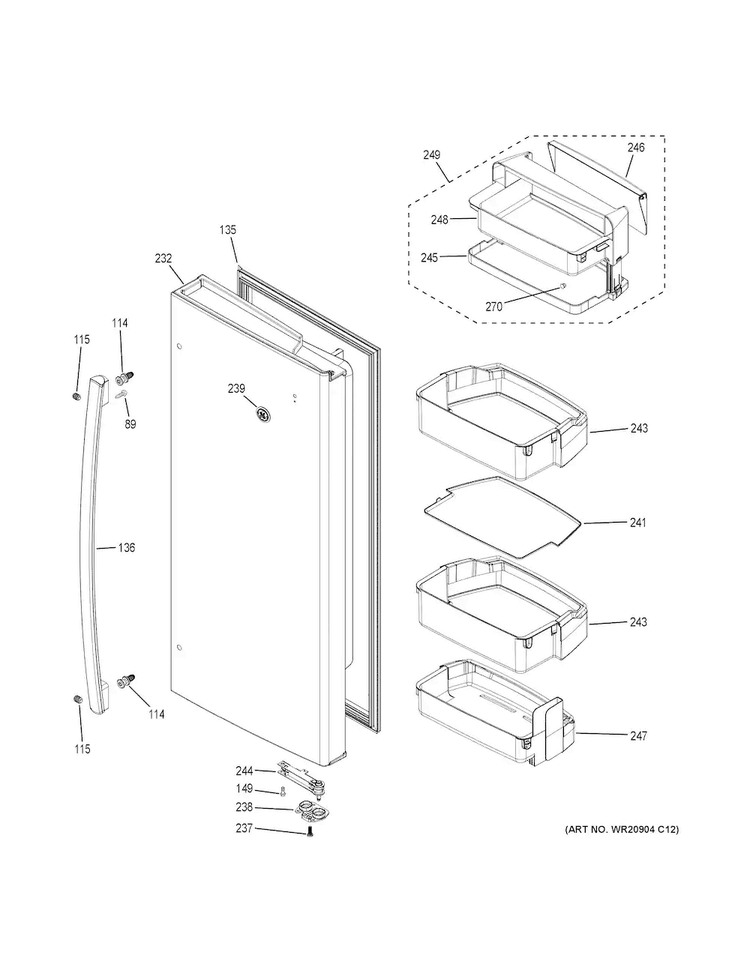 Fresh Food Door - Rh Diagram and Parts List for PYE22PSHJSS  General Electric Refrigerator