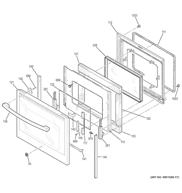 Door Diagram and Parts List for JB750SF2SS  General Electric Range