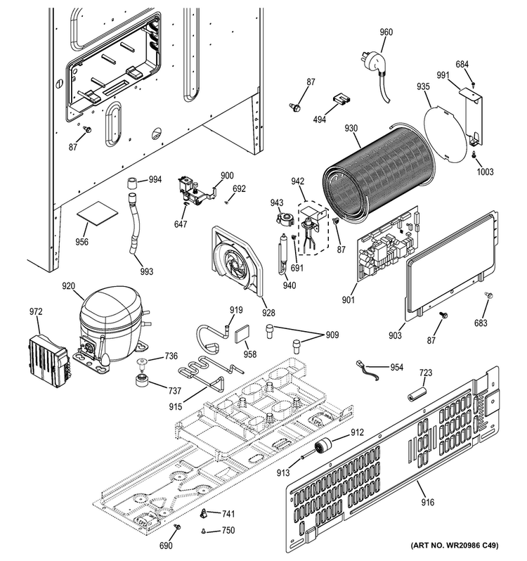 Machine Compartment Diagram and Parts List for GYE22KSHESS  General Electric Refrigerator