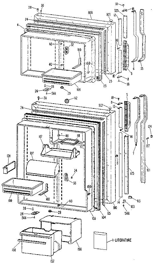 Doors Diagram and Parts List for TBX25ZNM  General Electric Refrigerator
