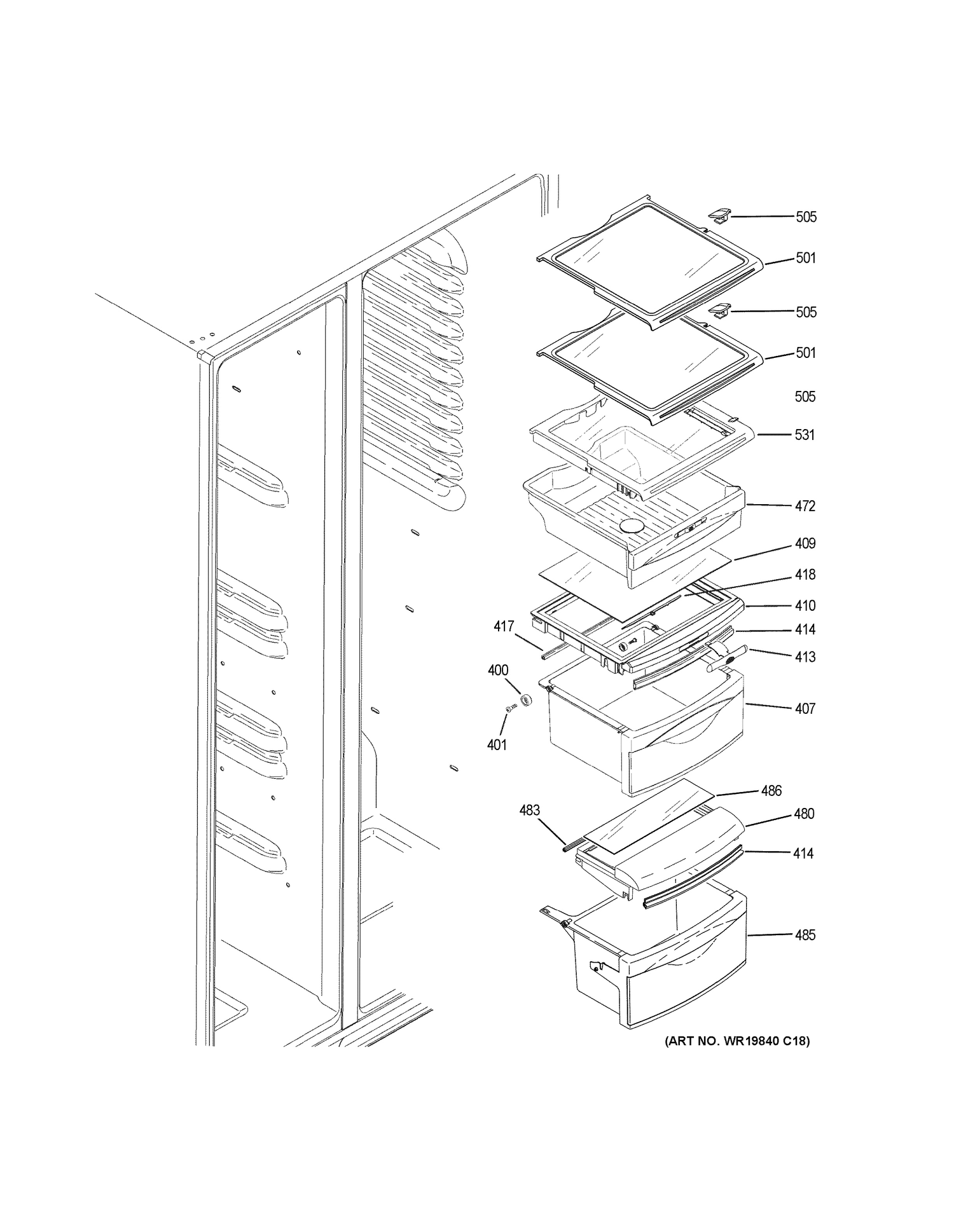 FRESH FOOD SHELVES Diagram and Parts List for GSS23GGKJCWW  General Electric Refrigerator