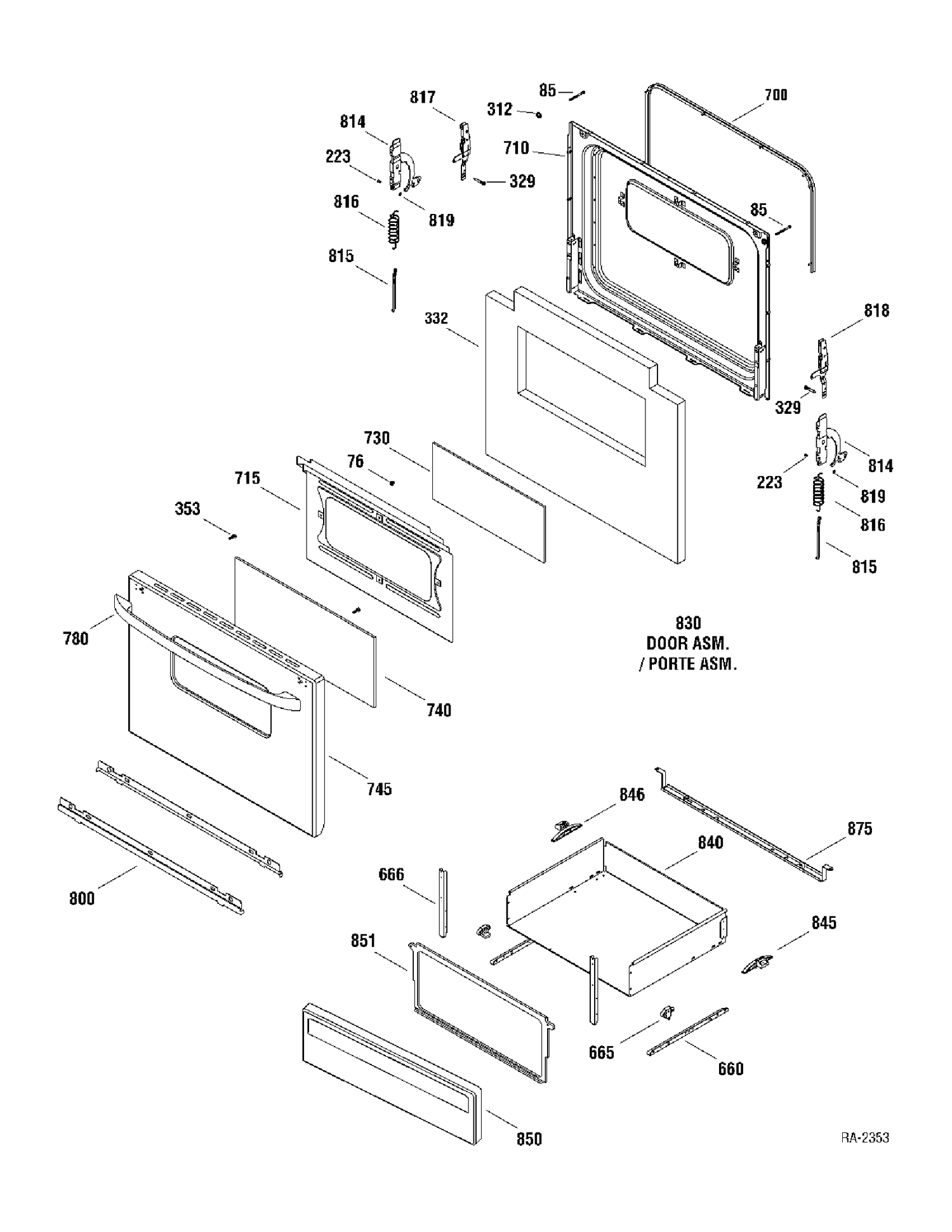 DOOR & DRAWER Diagram and Parts List for MCBS524K2WW  General Electric Range