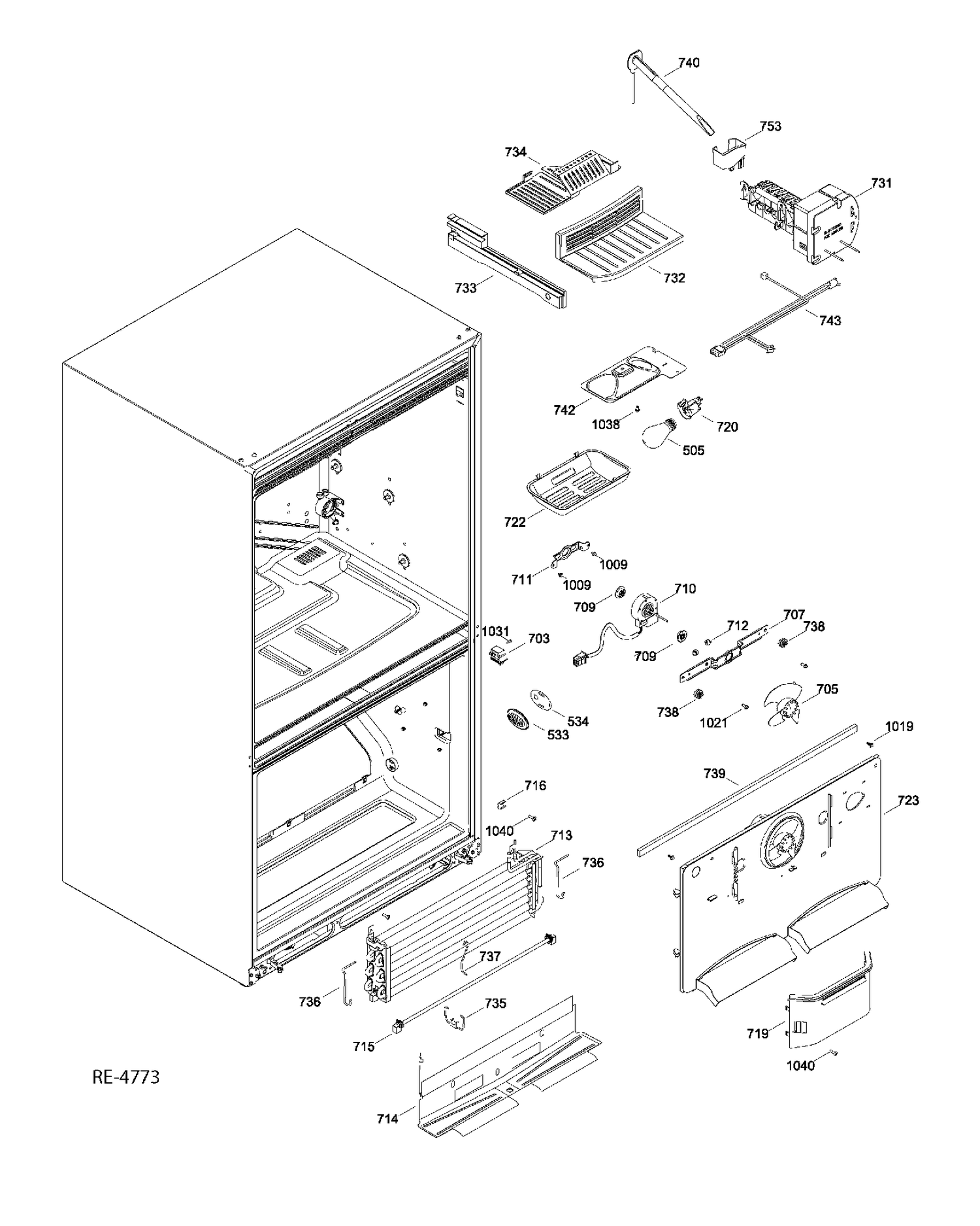 FUNCTIONAL PARTS FREEZER Diagram and Parts List for PFRS2MJXBSS  General Electric Refrigerator