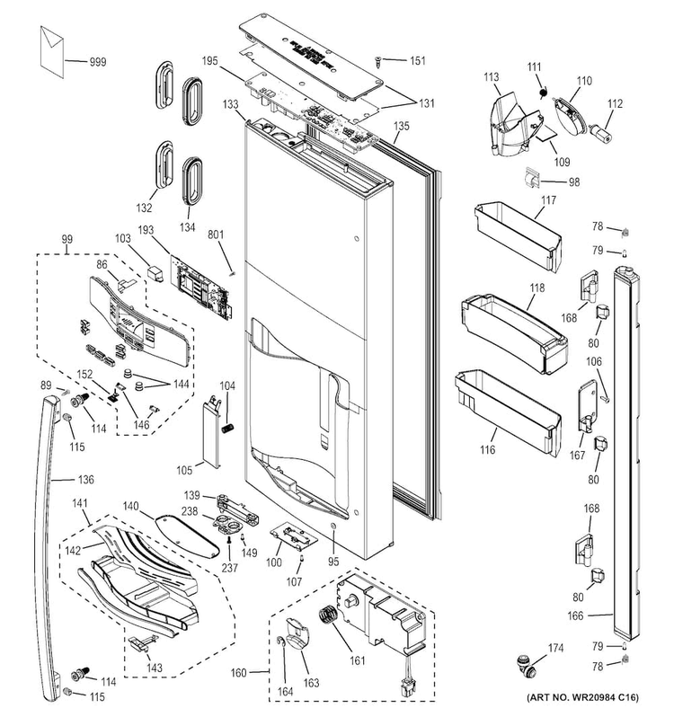 Dispenser Door Diagram and Parts List for PYE22PSHFSS  General Electric Refrigerator