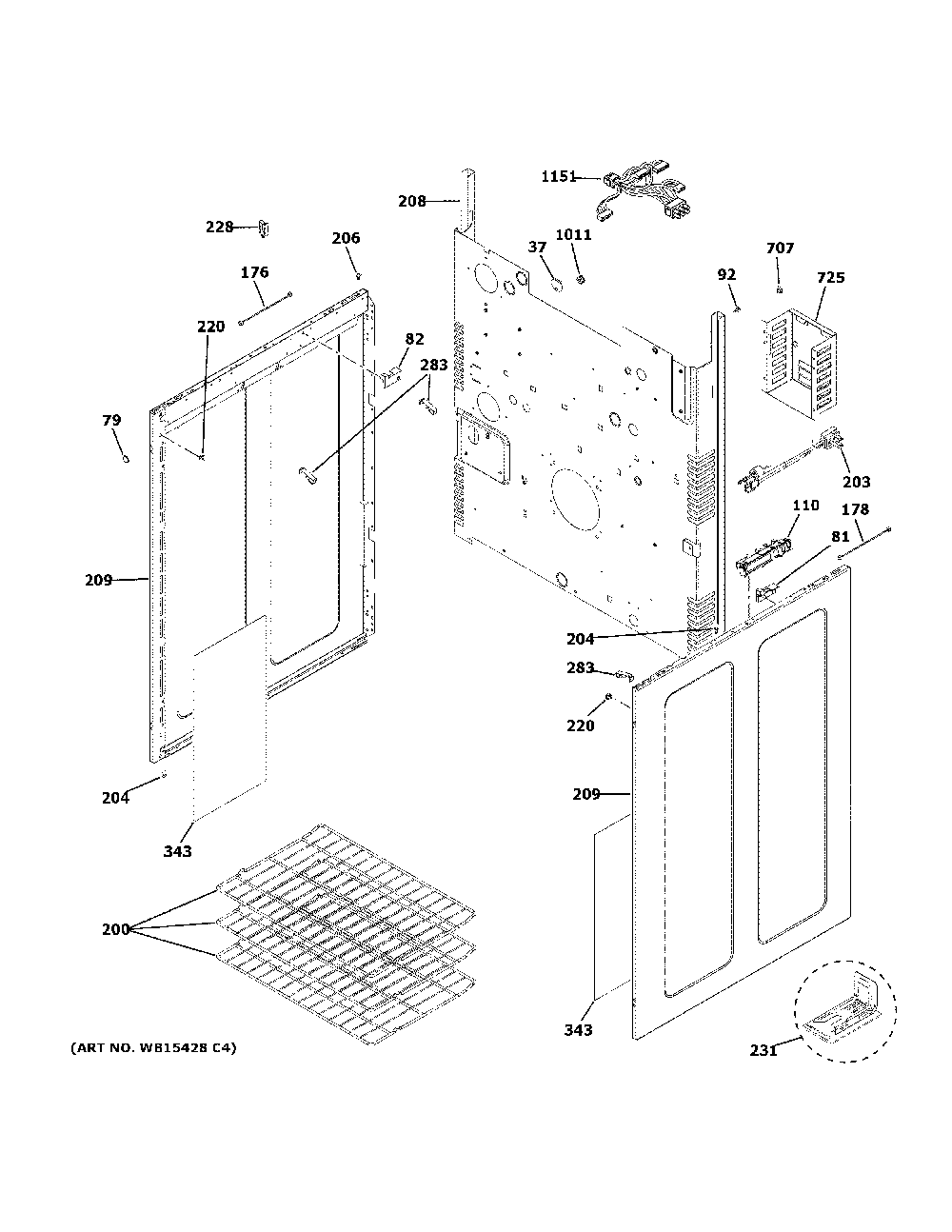 Body Parts Diagram and Parts List for PGB965YP1FS  General Electric Range