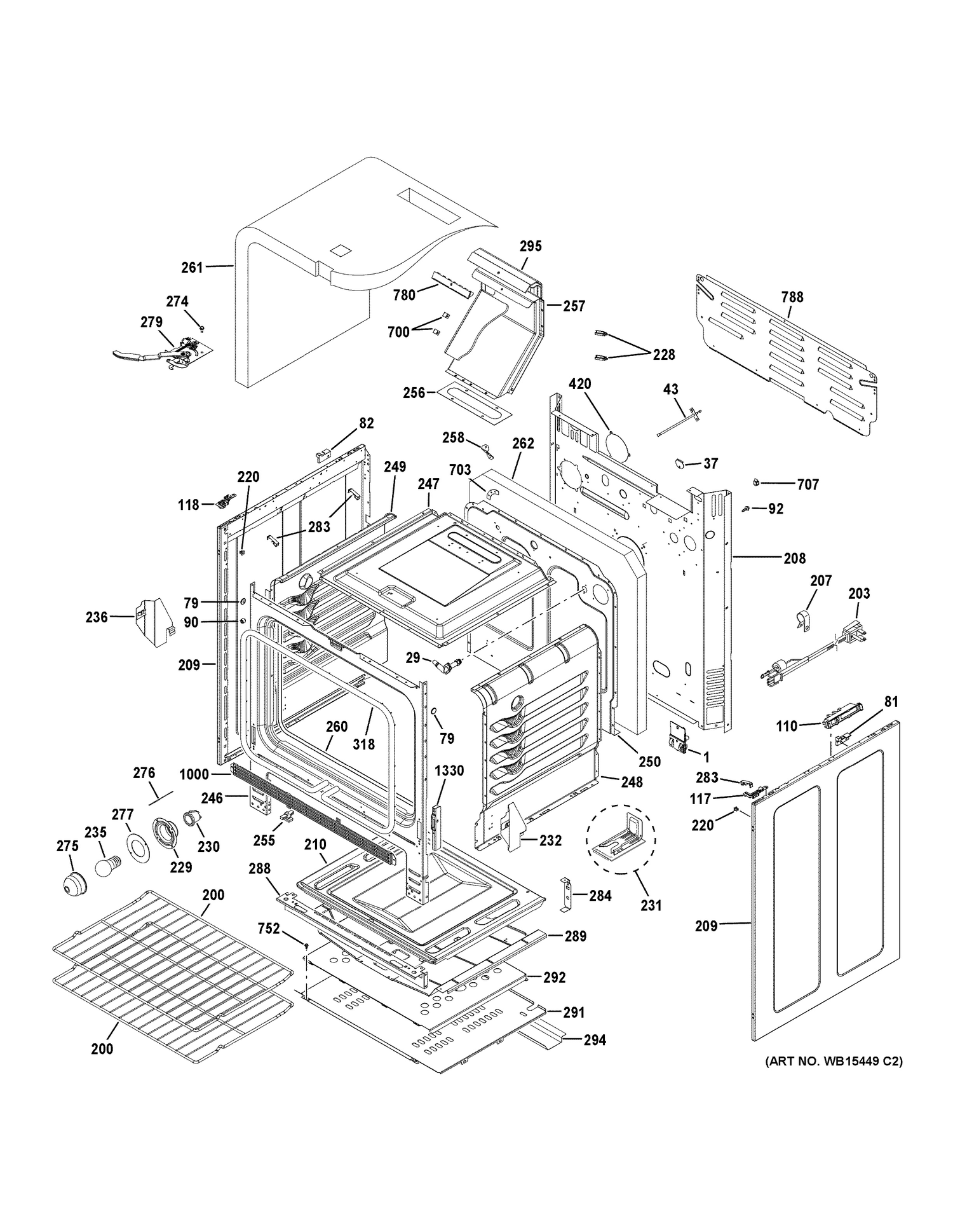 BODY PARTS Diagram and Parts List for JGB660EEJ3ES  General Electric Range