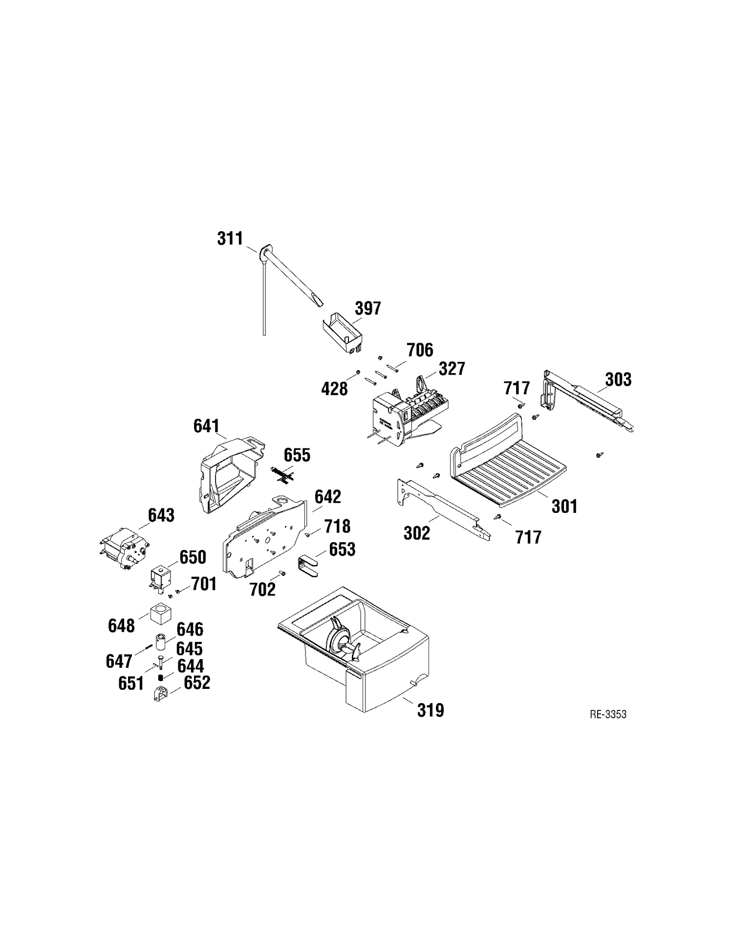ICE MAKER Diagram and Parts List for DSRF5KGXAEWW  General Electric Refrigerator