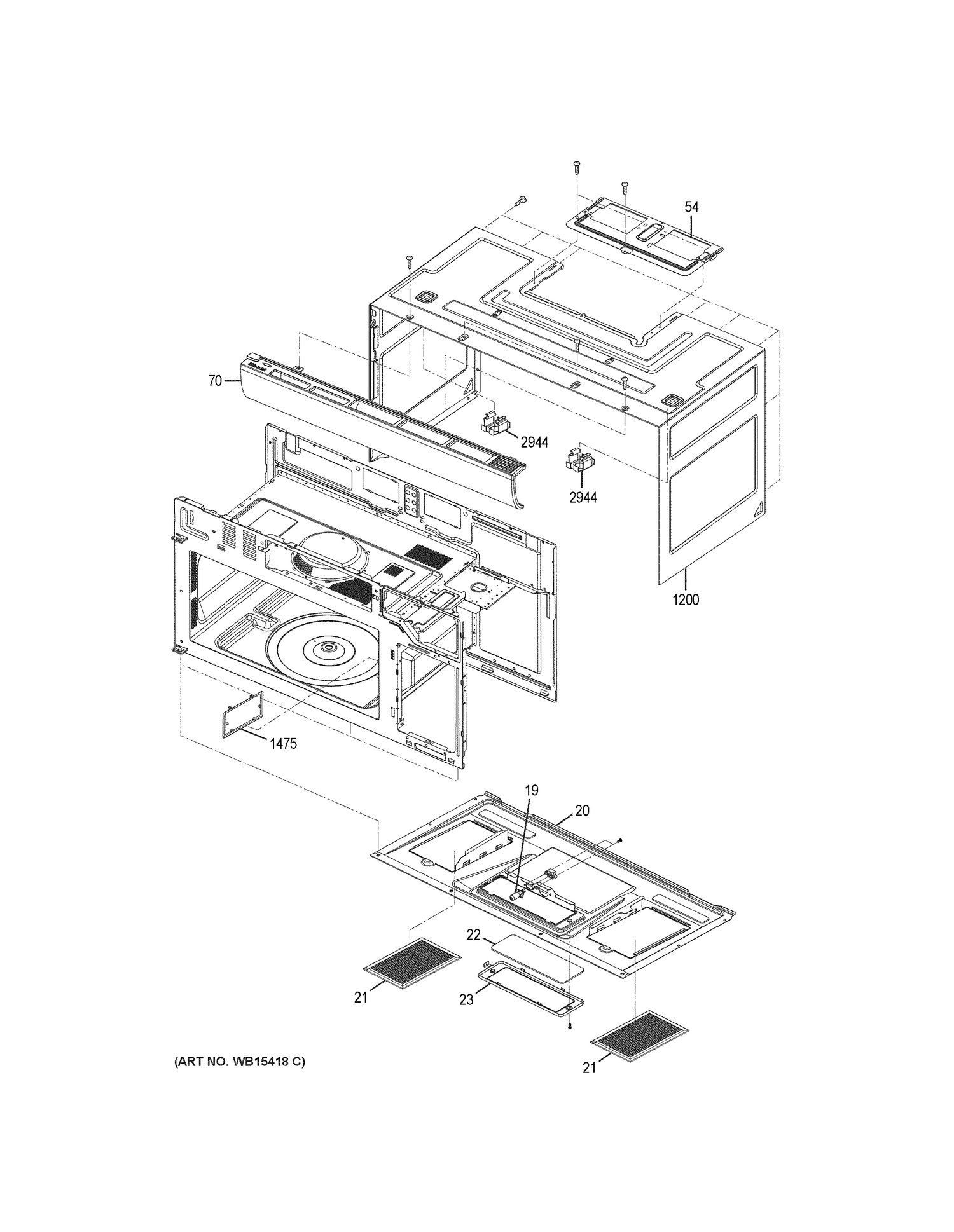 OVEN CAVITY PARTS Diagram and Parts List for JNM3163DJ2WW  General Electric Range
