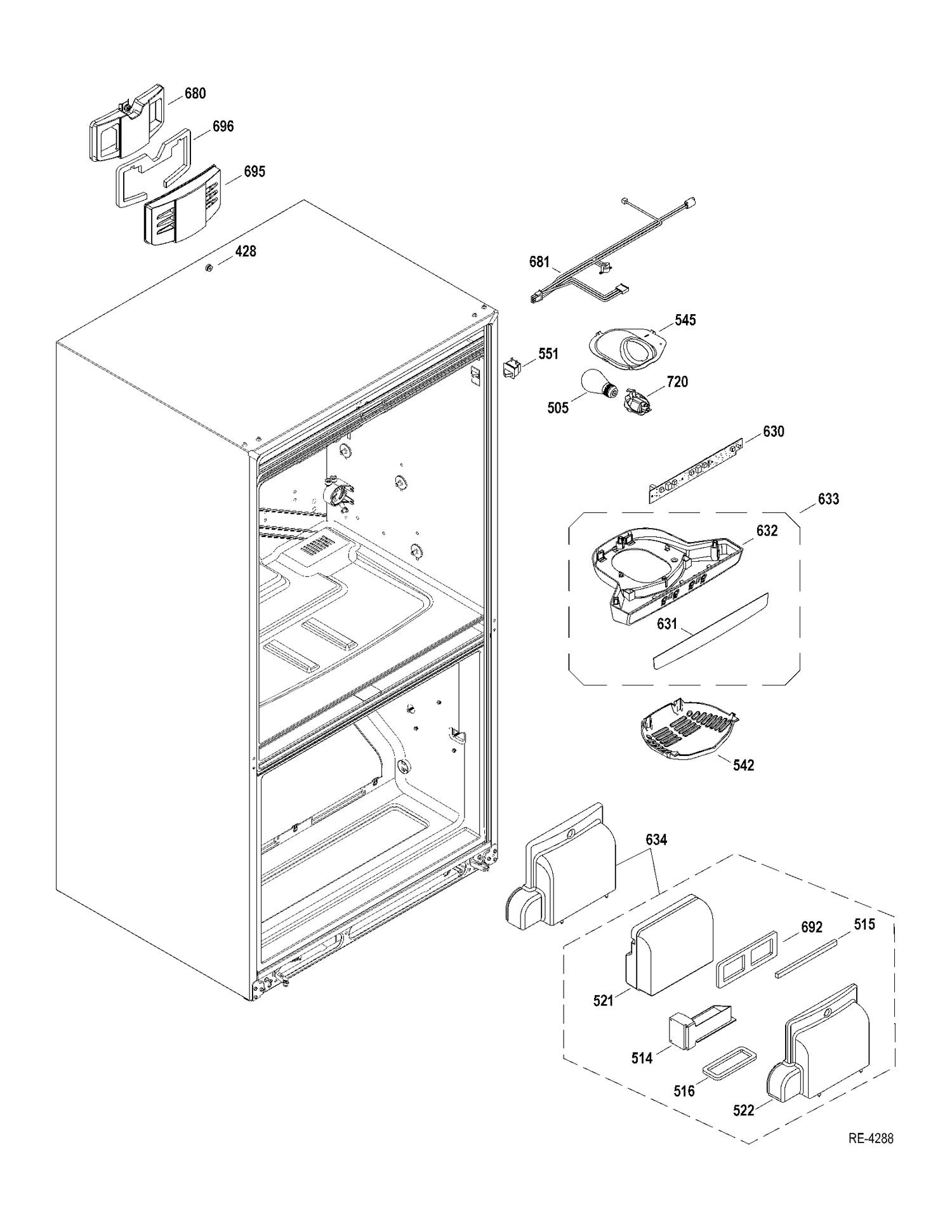FUNCTIONAL PARTS FF Diagram and Parts List for GDRS3KBYCRSS  General Electric Refrigerator