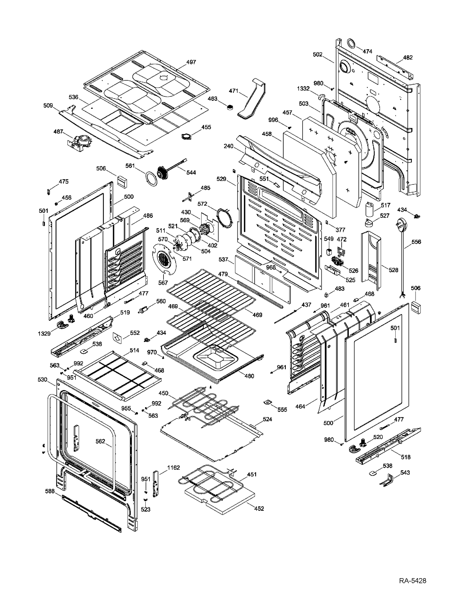 BODY PARTS Diagram and Parts List for PCB905SV2SS  General Electric Range