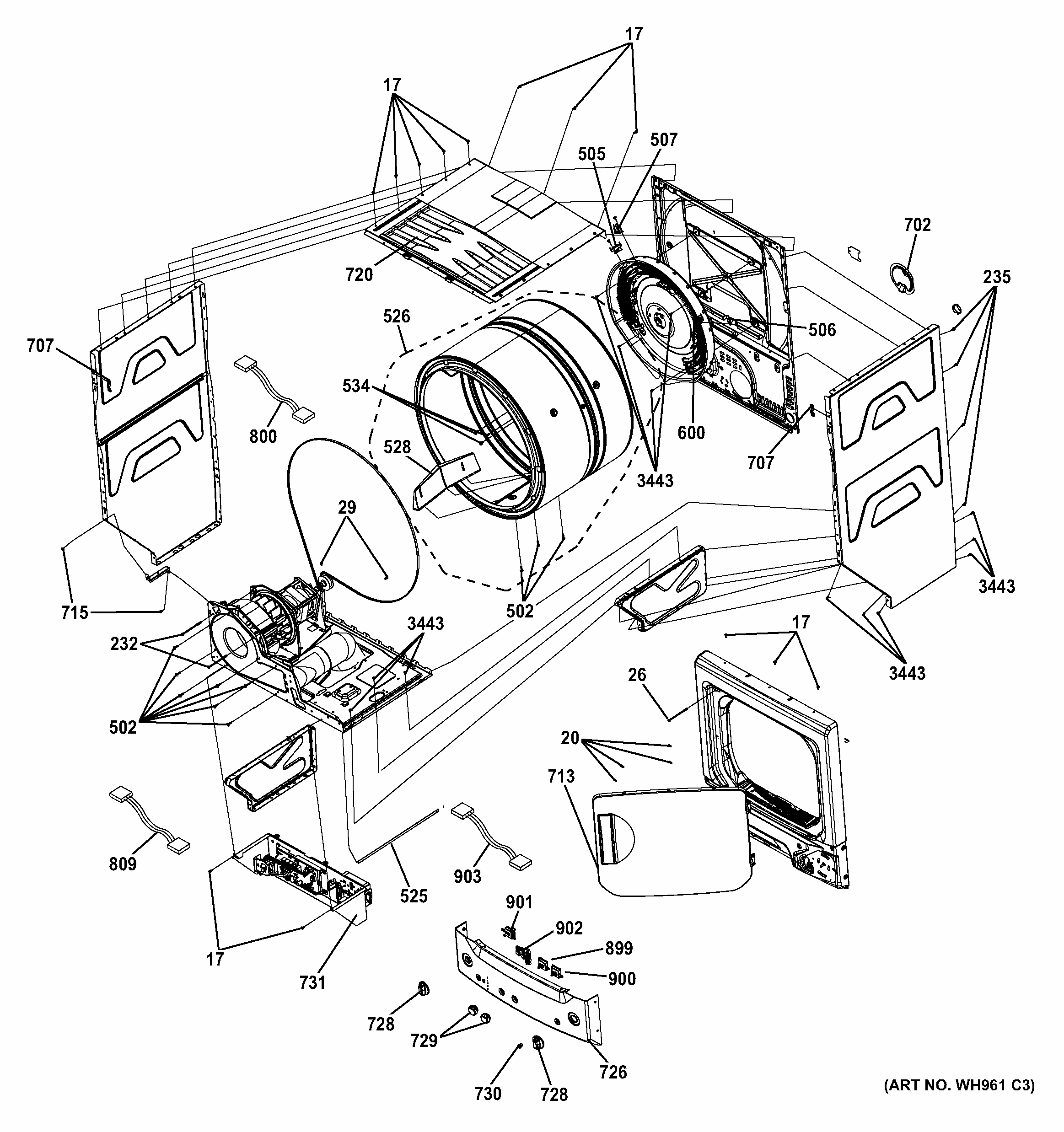 Cabinet 1 Diagram and Parts List for 36361542410  Kenmore Washer Dryer Combo