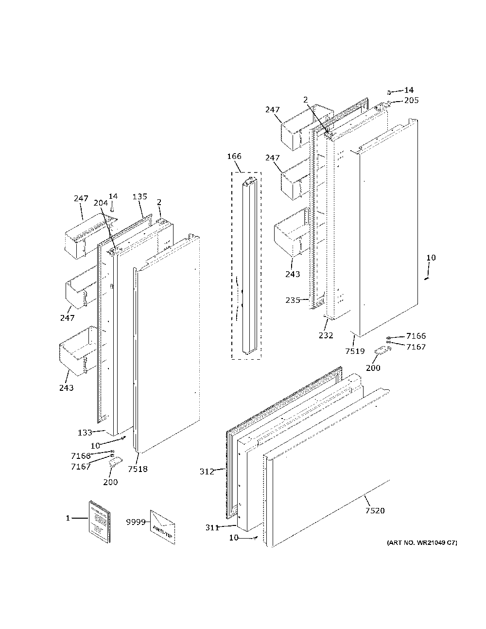 Doors Diagram and Parts List for ZIPS360NNHSS  General Electric Refrigerator