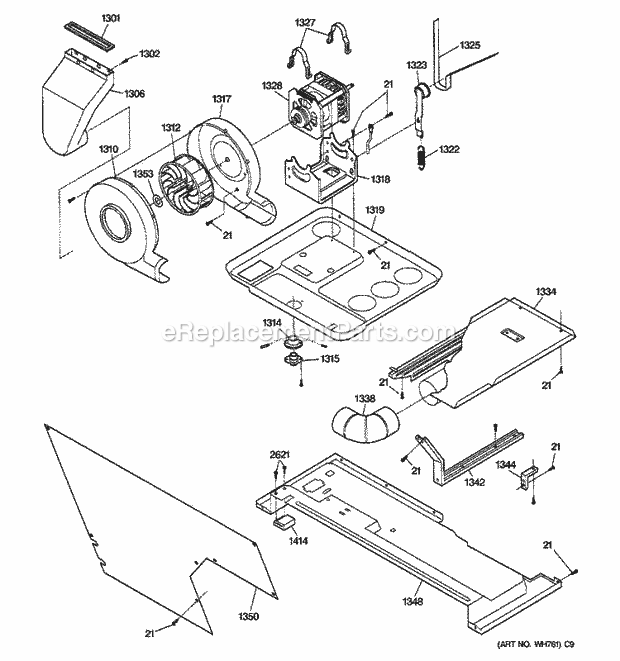 DRYER MOTOR, BLOWER & BELT Diagram and Parts List for WSM2700DAWWW  General Electric Washer Dryer Combo