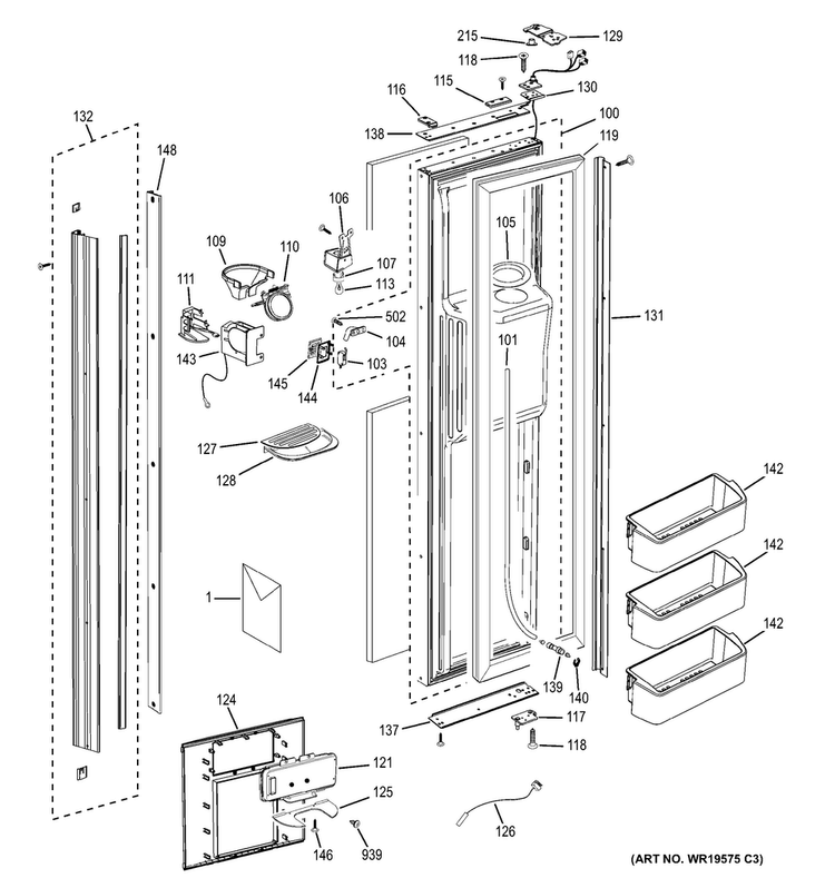 Freezer Door Diagram and Parts List for PSB42YPHASV  General Electric Refrigerator