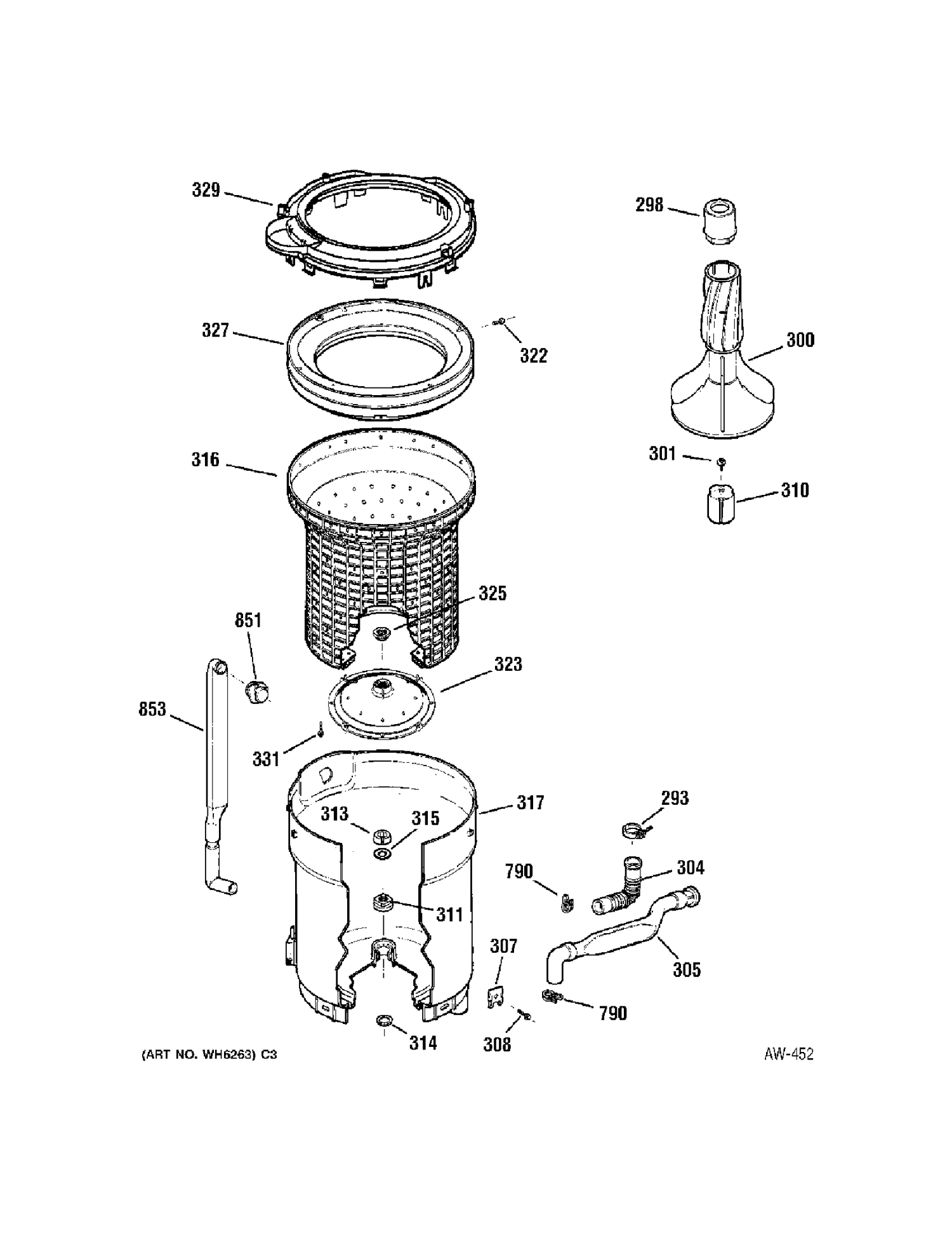 TUB, BASKET & AGITATOR Diagram and Parts List for 56221B0WW  General Electric Washer