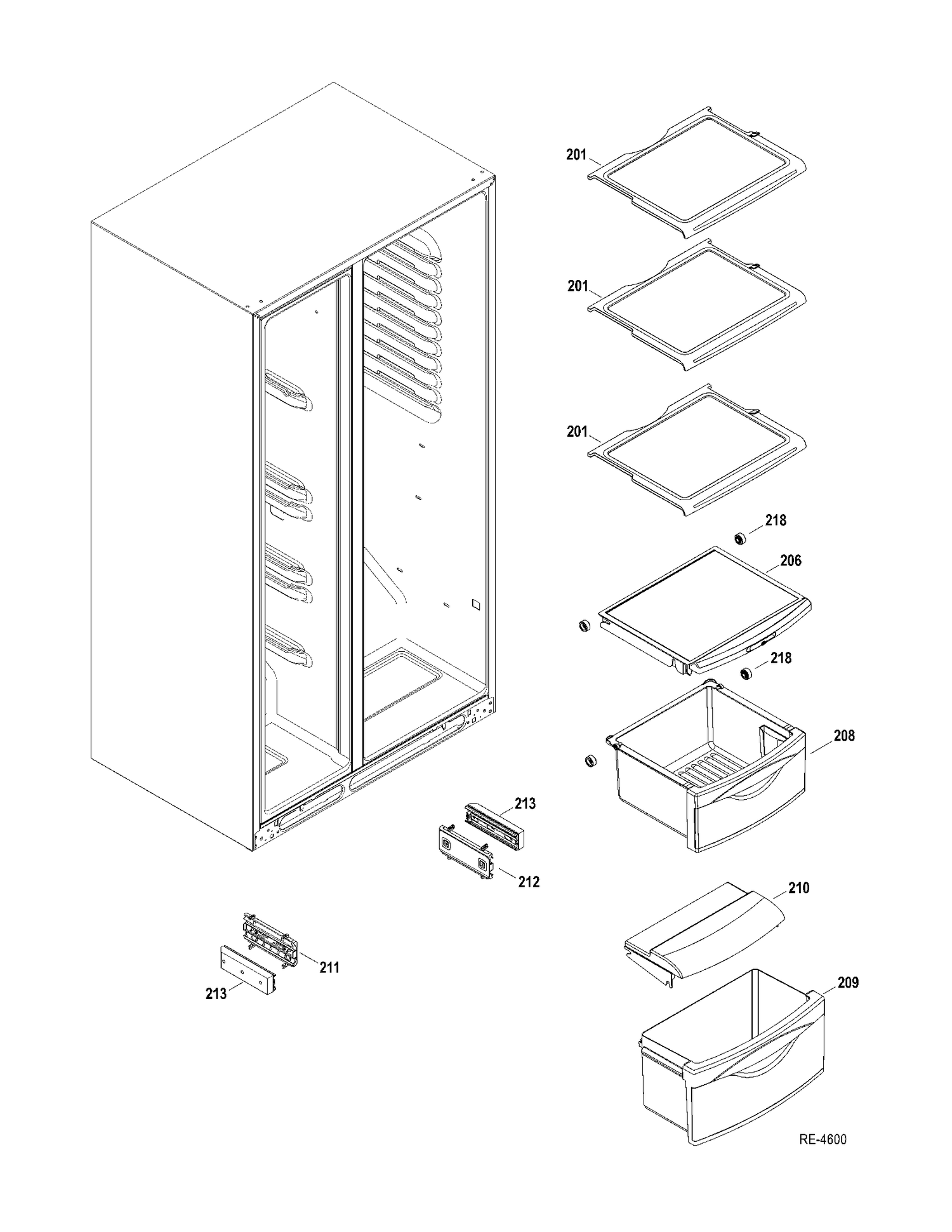 FF SHELVES Diagram and Parts List for GSR23YBWHSS  General Electric Refrigerator