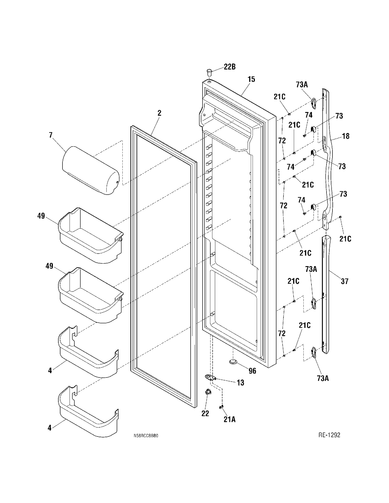 REFRIGERATOR DOOR Diagram and Parts List for 33346-1  General Electric Refrigerator