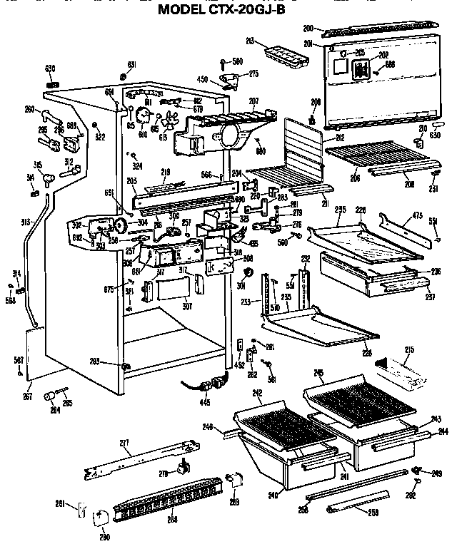 Cabinet Parts Diagram and Parts List for CTX20GJB  Hotpoint Refrigerator