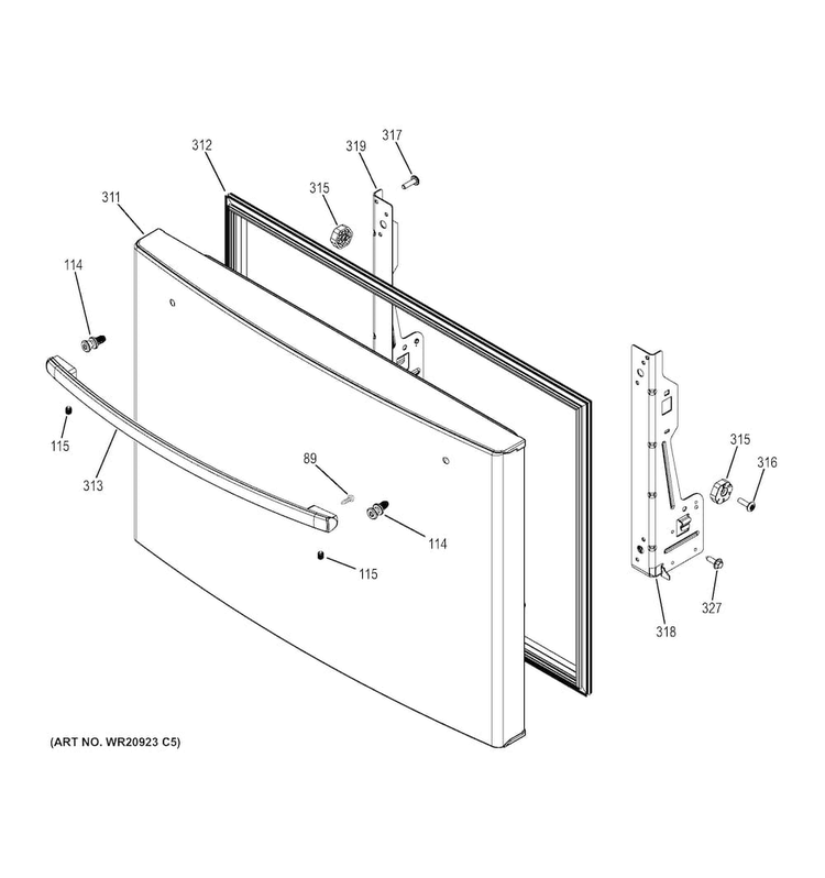Freezer Door Diagram and Parts List for GFE26GGHDWW  General Electric Refrigerator