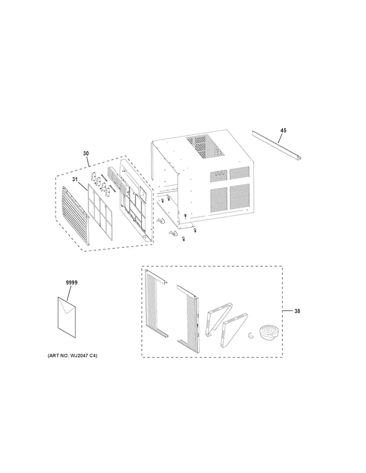 Grille & Chassis Parts Diagram and Parts List for AHM24DWH1  General Electric Air Conditioner