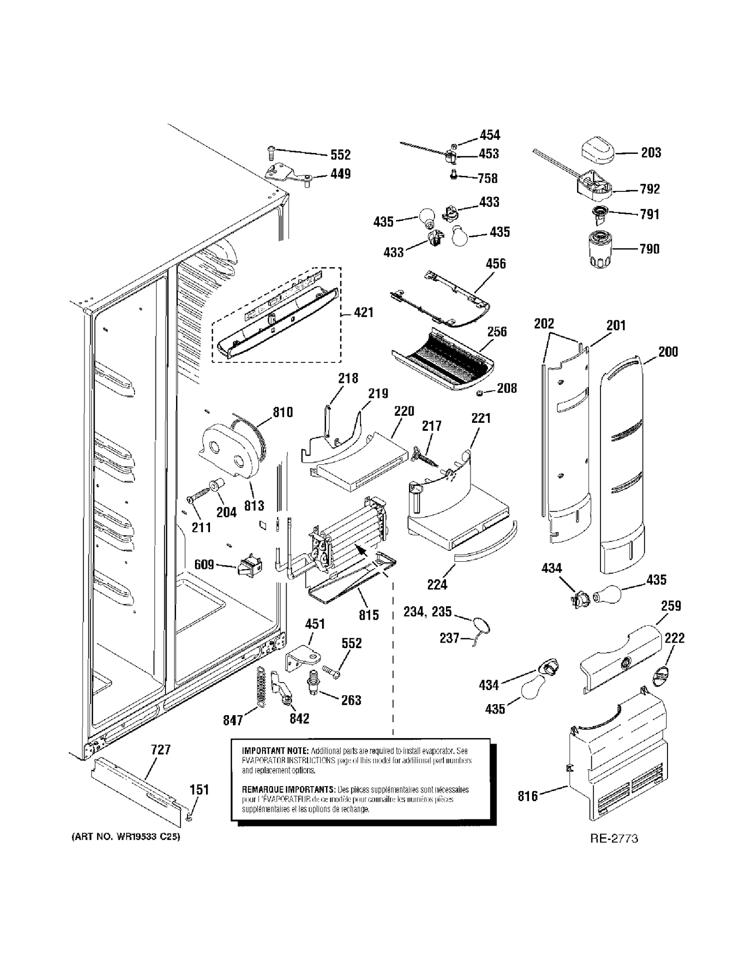 FF SECTION Diagram and Parts List for ZFSB25DTBSS  General Electric Refrigerator