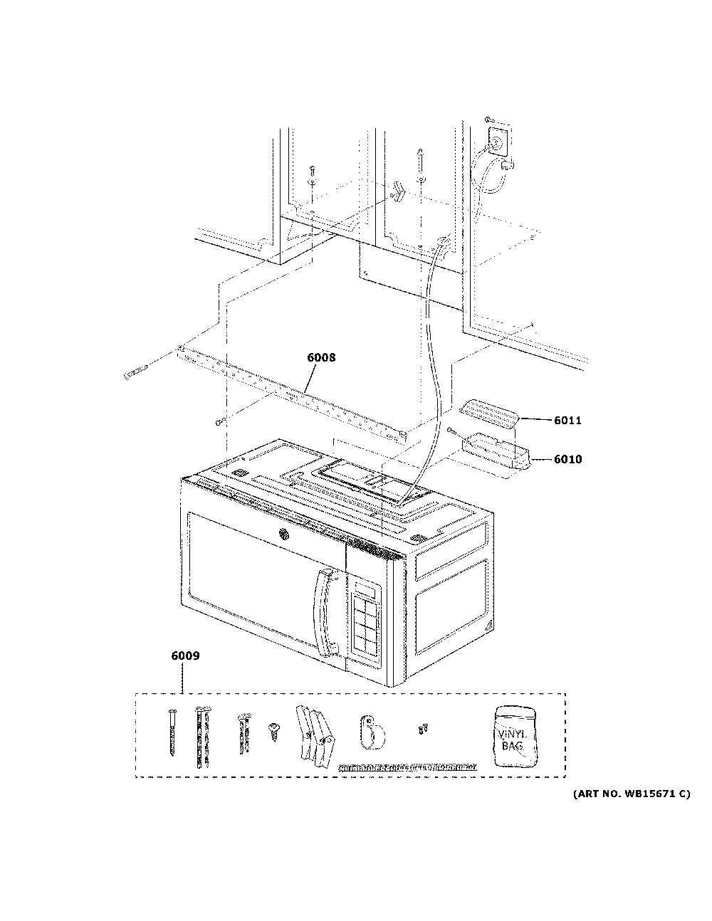 Installation Parts Diagram and Parts List for JNM3184DP8BB  General Electric Microwave