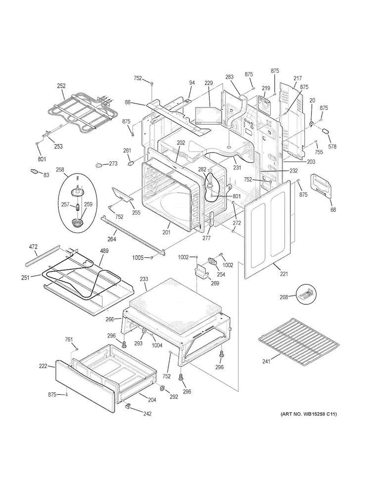 Body Parts Diagram and Parts List for JB700SJ2SS  General Electric Range
