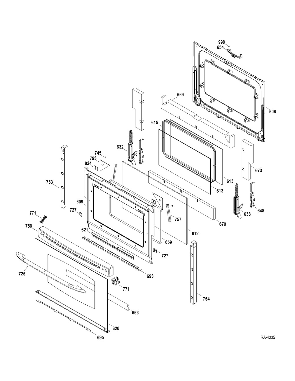 Door Parts Diagram and Parts List for ZFGB21HZSS  General Electric Range